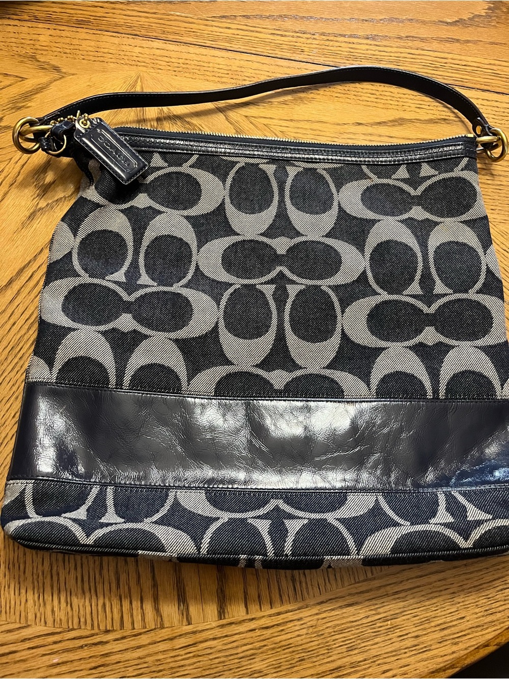 Coach Signature Canvas Shoulder Bag in Black and Gray